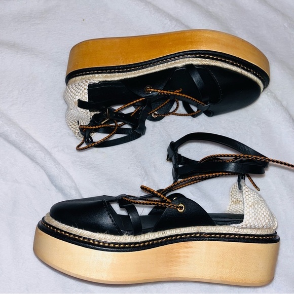 ULLA JOHNSON Salinas sandal black size 8 twisted rope leather platform lace up - Picture 10 of 16